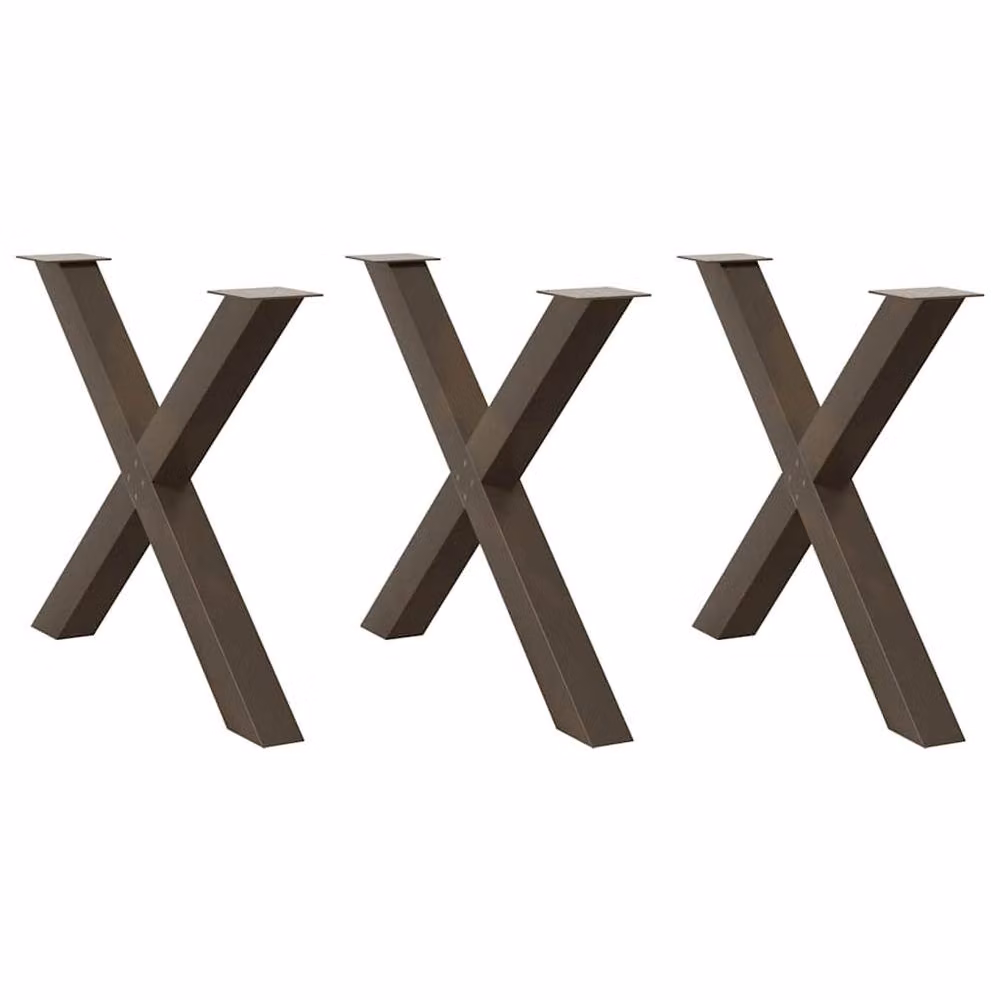 Berkfield Home X-Shaped Dining Table Legs, 3 Piece Set, Brown Steel, H: 90 cm, W: 72.5 cm, D: 72.5 cm – 1