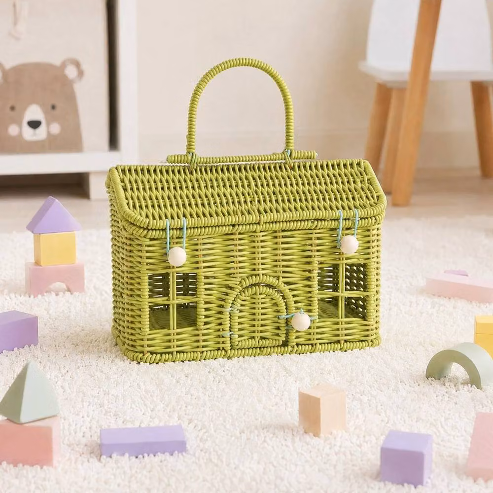 FLAVORA Green Rattan House-Shaped Wicker Picnic Basket with Handles – 3