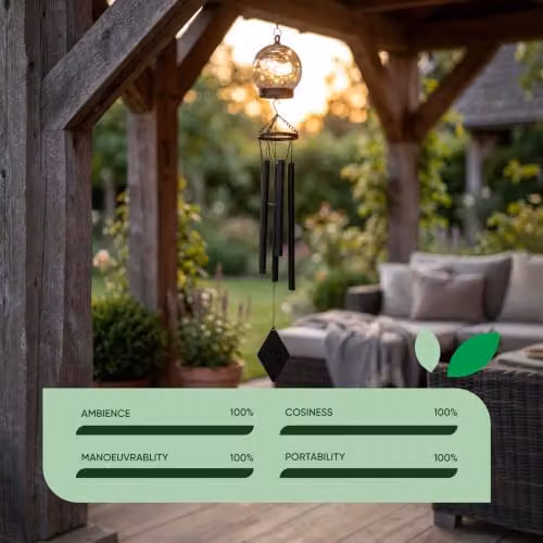 Gardenwize Solar Powered Black Crackle Glass Wind Chime with Warm White LED, Diameter: 12 cm – 6