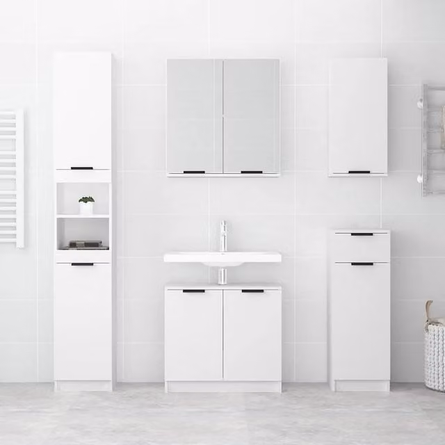 Berkfield Home Classic Freestanding Bathroom Cabinet in White, W/D/H: 64.5 x 33.5 x 59 cm