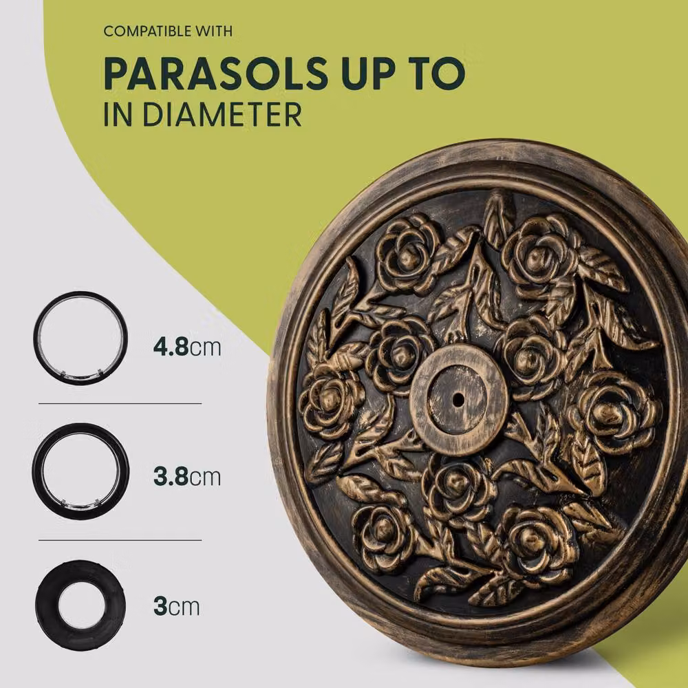 Keplin 9kg Floral Pattern Parasol Base in Bronze for Garden and Patio – 7