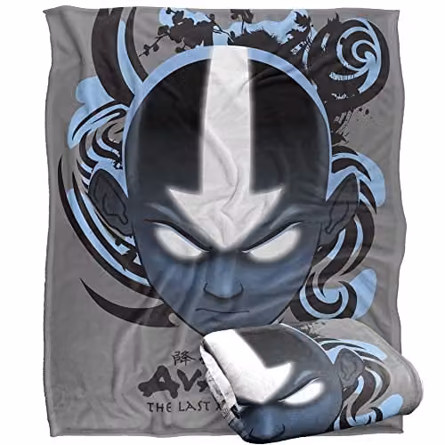 LOGOVISION Avatar The Last Airbender Blue, Black and White Kanji Super Soft Microfibre Throw Blanket W/D/H: 152 x 127 cm – 1