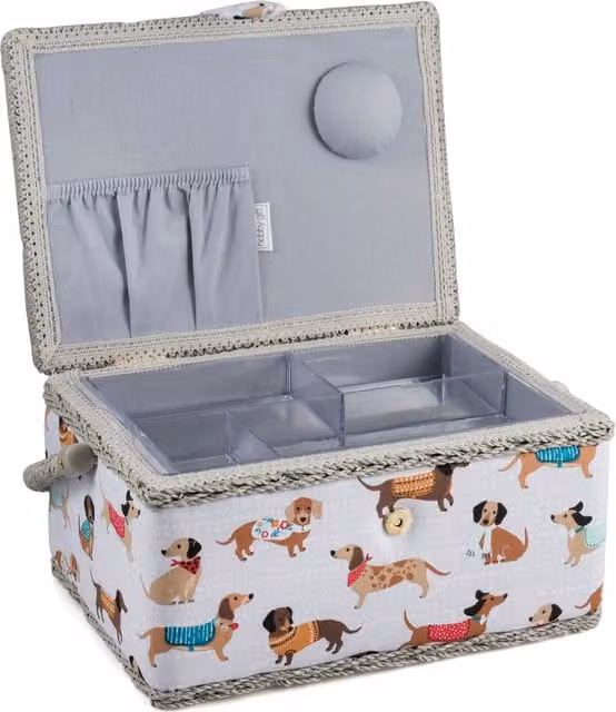 Hobbygift Sausage Dog Sewing Box with Lid, Multicolour