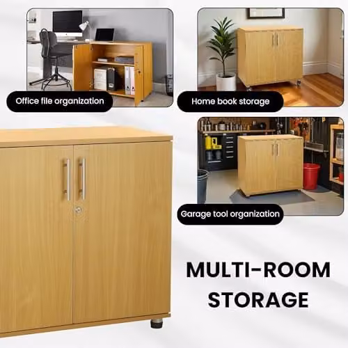 Moderna Lockable Wooden Storage Cabinet in Brown Beech with 2 Hinged Doors and Adjustable Shelves, W/D/H: 80 x 45 x 75 cm – 6