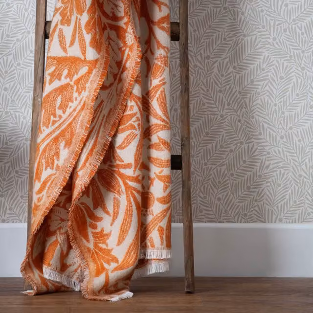 Morris & Co. Acorn Tonal Jacquard Faux Mohair Throw with Fringes, Orange, W: 130 cm x D: 170 cm