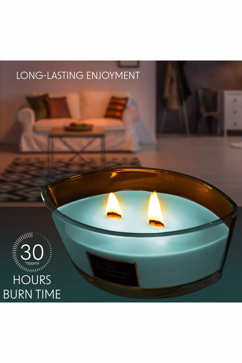 Deco Express Cool Eucalyptus Scented Woodwick Candle in Green with 50 Hour Burn Time – 9