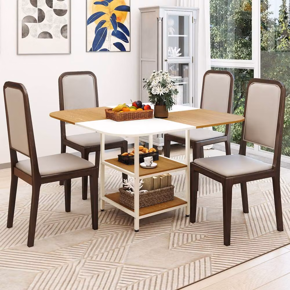 Gymax Modern Square Dining Table with Storage Rack in White and Multicolour, W/D/H: 120 x 120 x 77 cm – 5