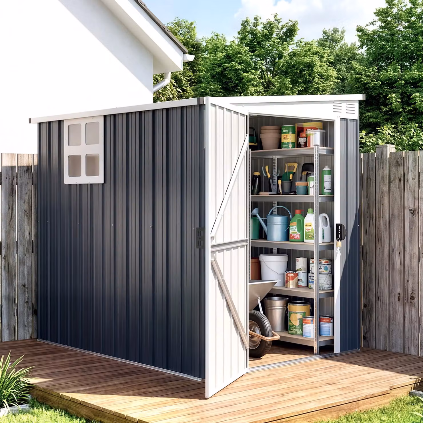 OUTSUNNY Metal Outdoor Garden Storage Shed with Window and Lock in Dark Grey – 2