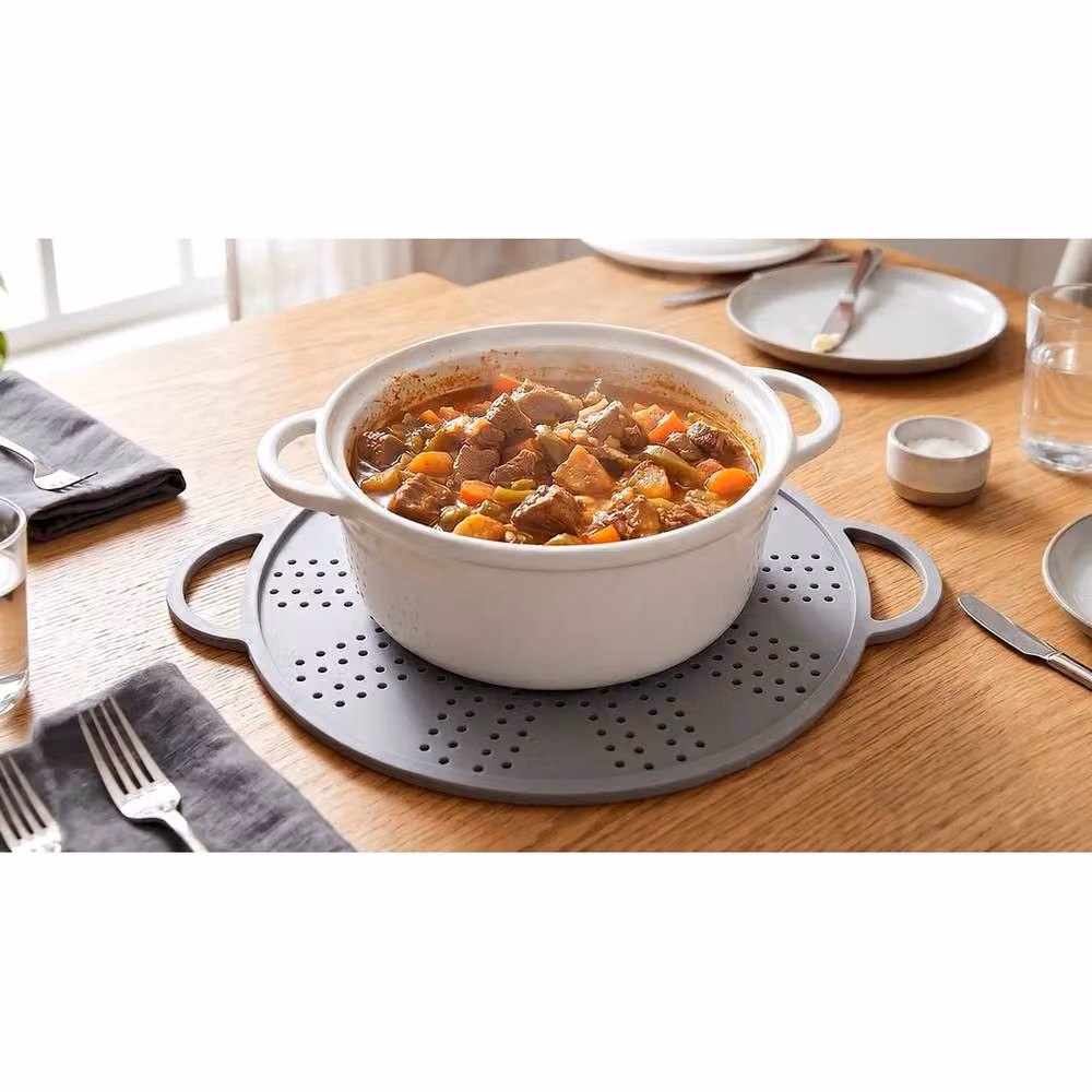 FLAVORA 3 in 1 Silicone Splatter Screen, Trivet and Strainer in Grey, Diameter: 28 cm – 2