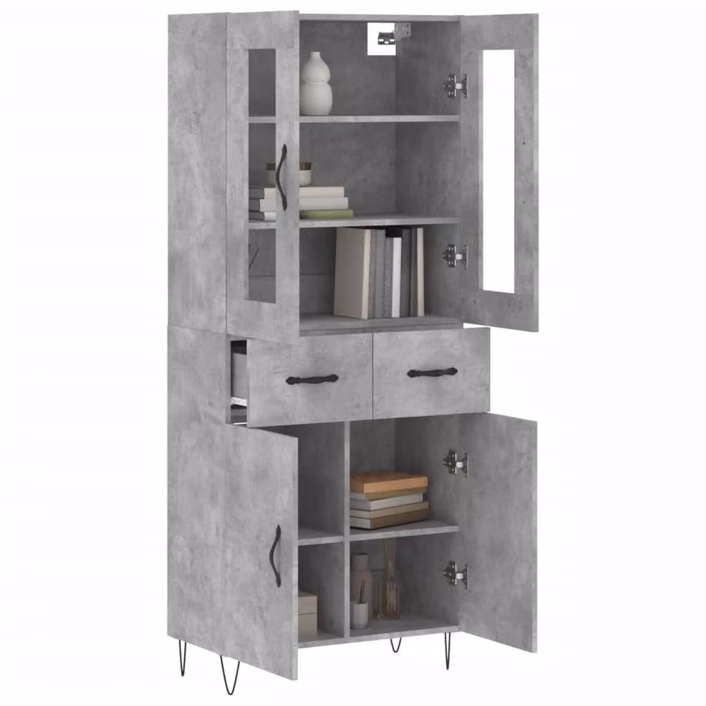 Berkfield Home Industrial Highboard in Concrete Grey, W/D/H: 69.5 x 34 x 180 cm – 3