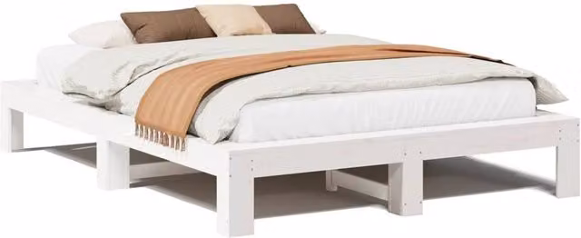 Berkfield Home White Solid Wood Pine Bed Frame W/D/H: 150 x 200 cm