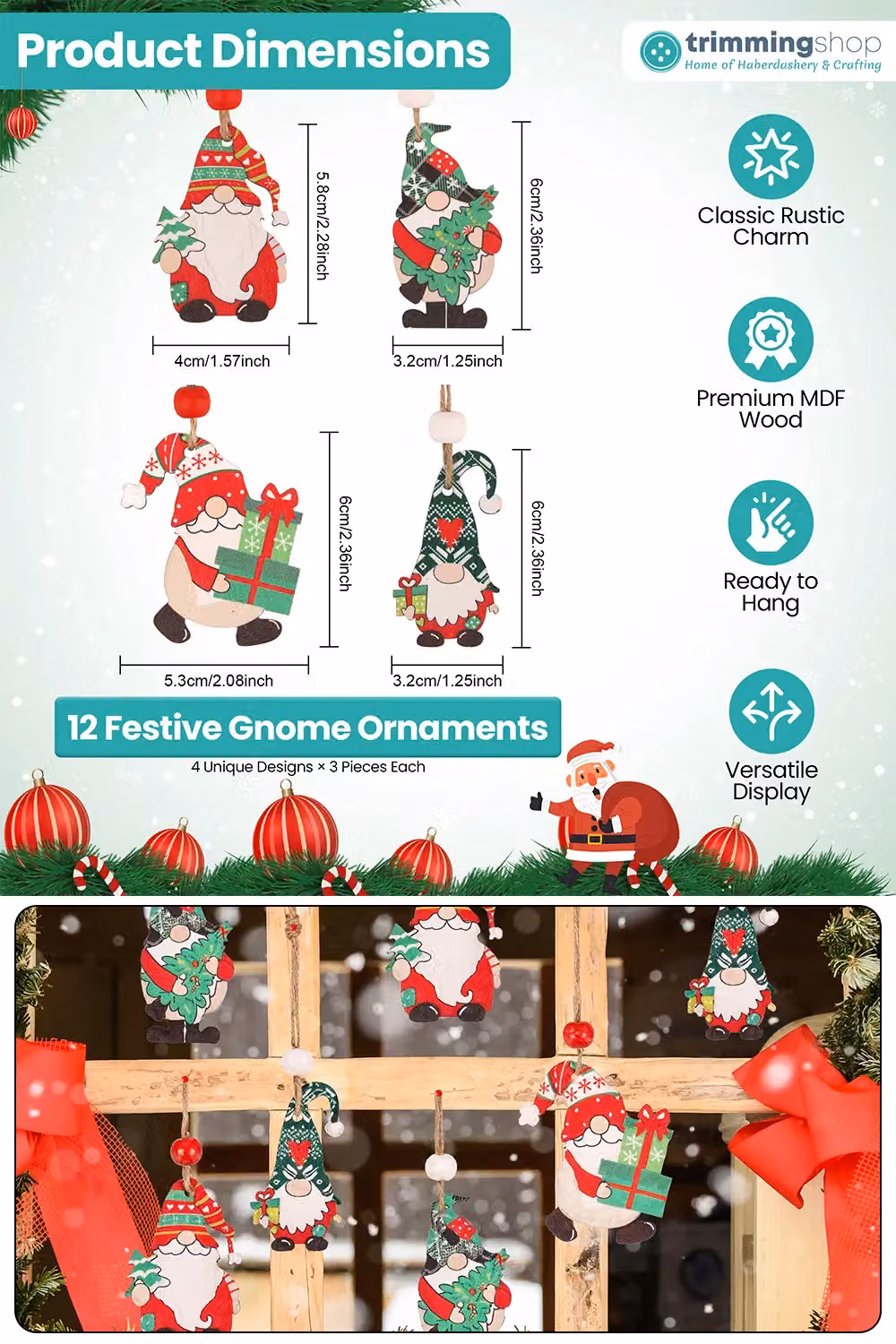 Neel Blue 12-Piece Set of Multicolour Wooden Scandinavian Christmas Gnome Hanging Pendants – 2