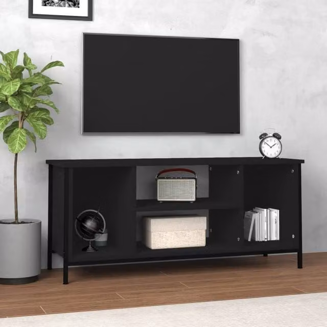 Berkfield Home Modern Black TV Cabinet in Matt MDF, W/D/H: 102 x 35 x 45 cm