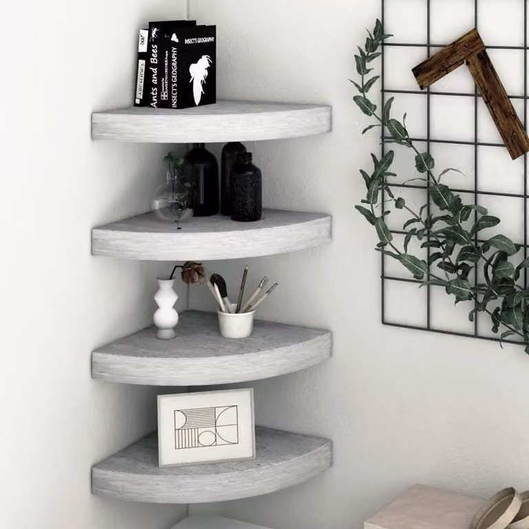 Berkfield Home Set of 4 Wall Mounted Industrial Corner Shelves in Concrete Grey, W/D/H: 25 x 25 x 3.8 cm