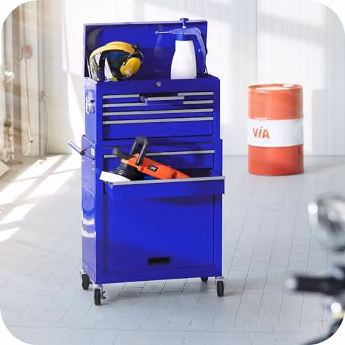 tectake Lockable and Rollable Steel Tool Chest in Blue – 2