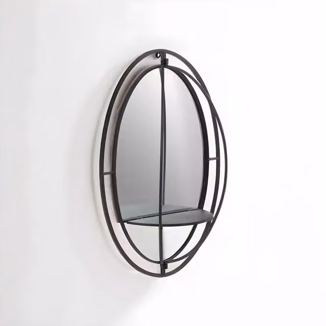 Orsina Avento Oval Shelved Black Metal Wall Mirror – 1