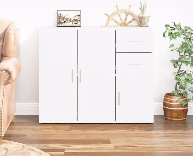 Berkfield Home Classic Sideboard in White, W/D/H: 91 x 29.5 x 75 cm