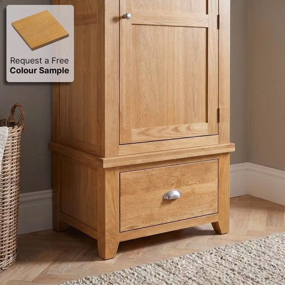 FORGEVIO Cheshire Oak Single 1 Door Wardrobe in Natural Brown with Integrated Drawers – 3