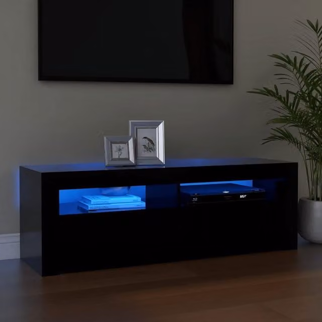 Berkfield Home Modern TV Cabinet with LED Lights in Black, W/D/H: 120 x 35 x 40 cm