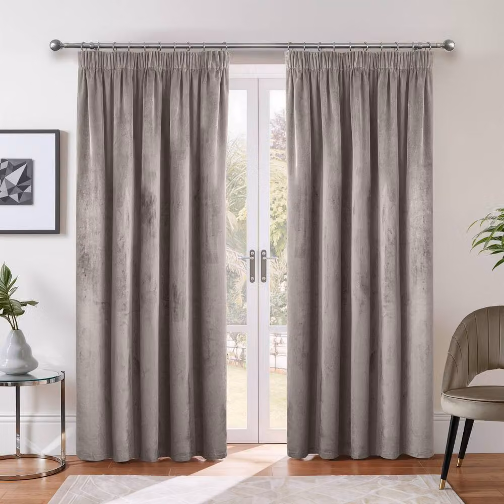 New Edge Blinds Verbena Jacquard Pencil Pleat Curtains in Stone, Width: 168 cm, Drop: 229 cm – 3