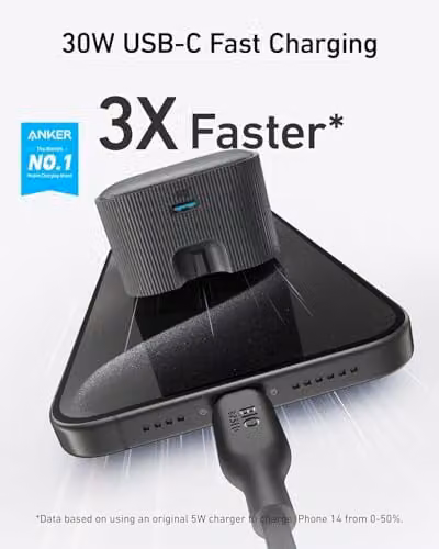 Anker 30W Nano USB-C Charger with Foldable Plug in White – 3
