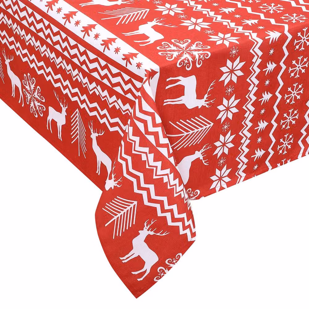 London Boutique Red Christmas Waterproof Polyester Square Tablecloth – 6