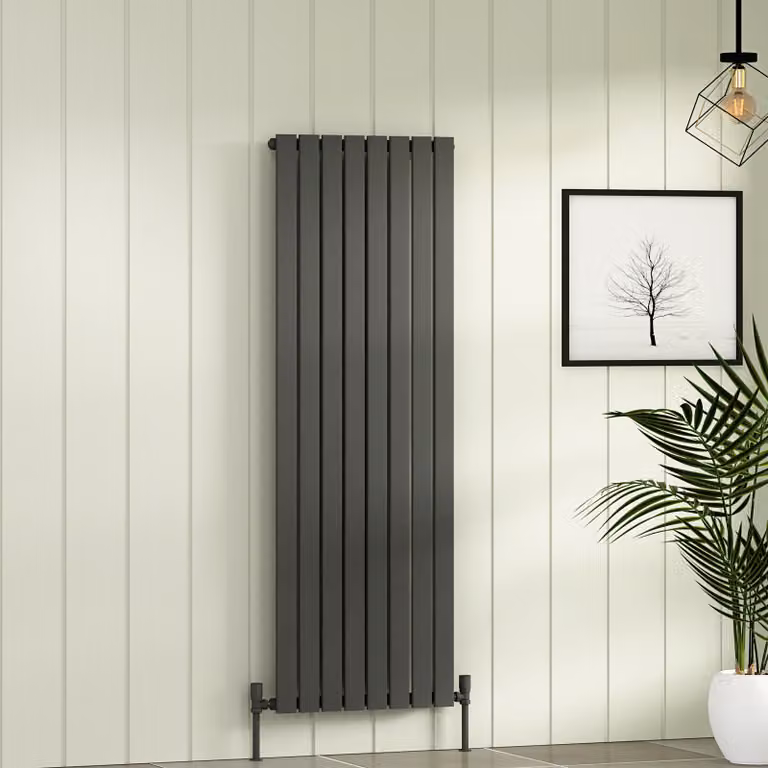 Aurexa Anthracite Single Flat Panel Vertical Designer Steel Radiator H: 160 cm, W: 54.4 cm