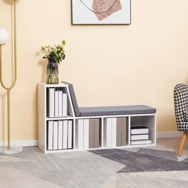 HOMCOM Modern 2 Tier Bookcase with Removable Cushions in White