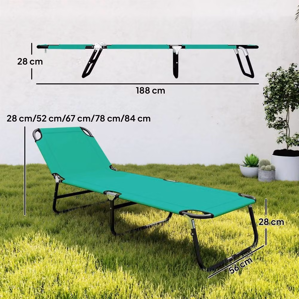 FORGEVIO Portable Folding Sun Lounger with 5-Position Adjustable Backrest and Headrest in Green – 2