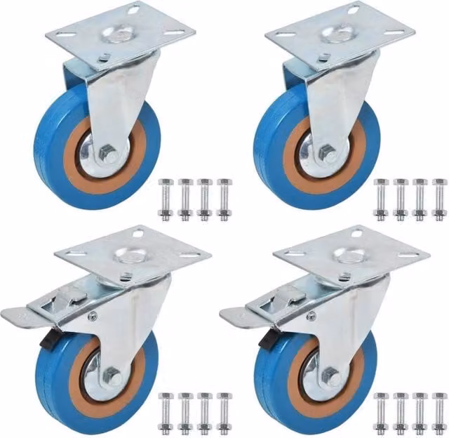 Havendro 4-Piece Heavy Duty 75mm Swivel Brake Castor Trolley Set in Blue – 1