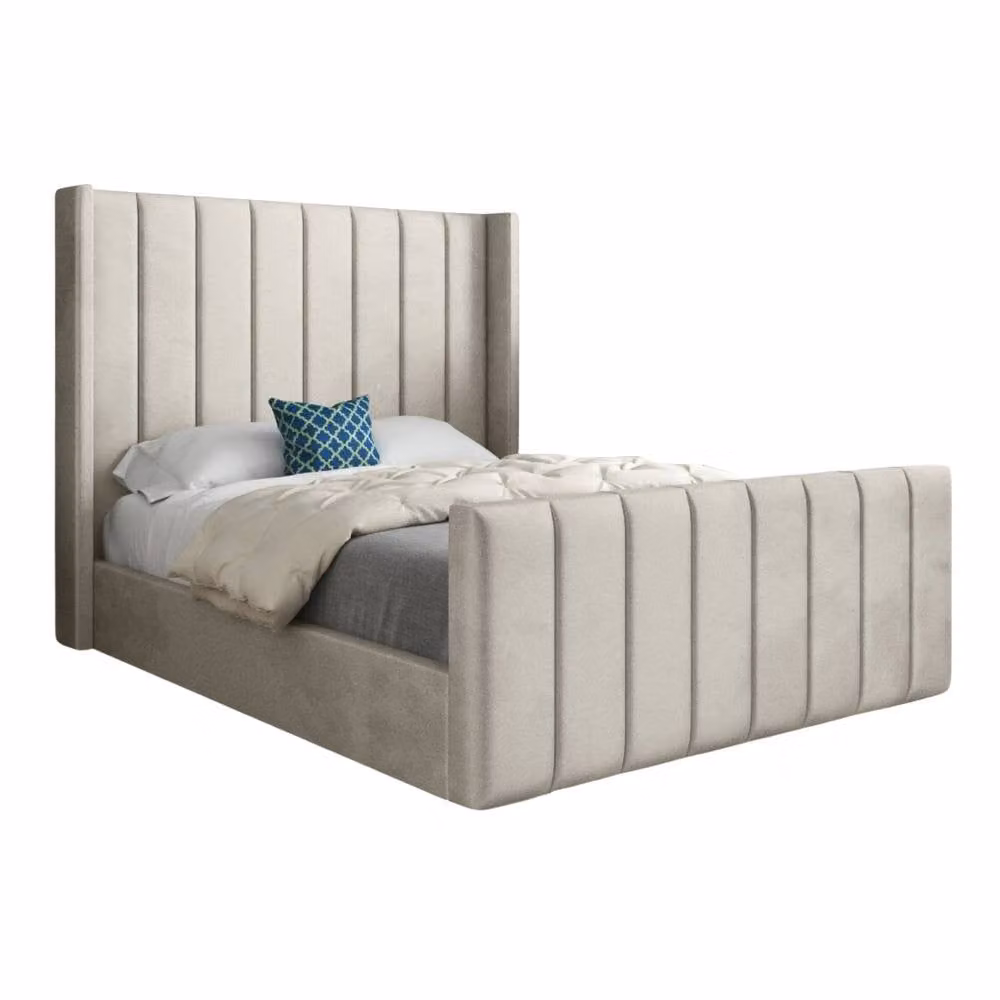 Casani Shildon Modern Upholstered Velvet Designer Bed Frame in Beige, W/D/H: 180 x 200 cm – 2