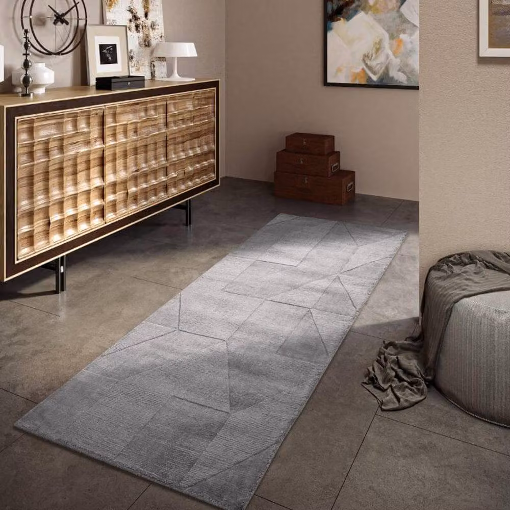 Villeroy & Boch 1906 Ursule Grey Wool Rug with High Low Pile and Geometric Design, W: 160 cm, D: 230 cm – 3