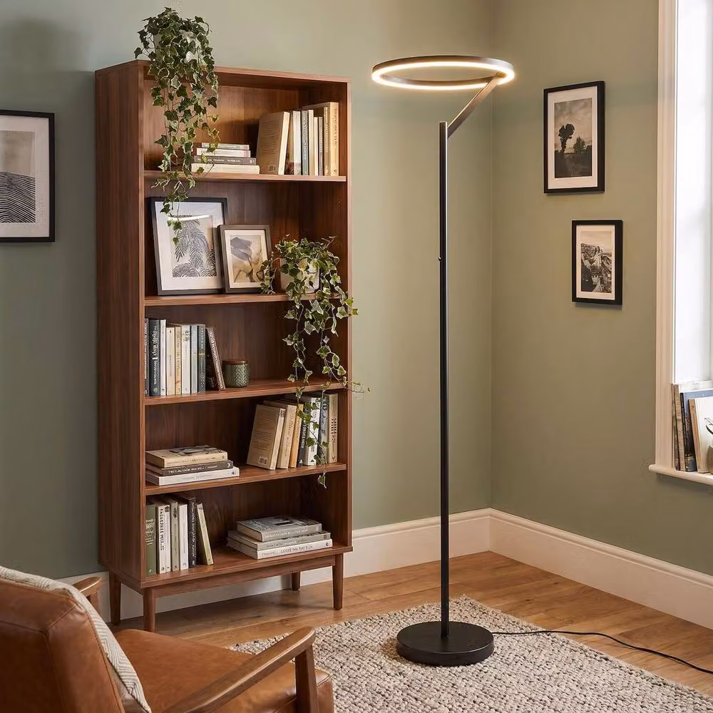 Happy Homewares Modern Designer LED Halo Ring Floor Lamp in Black, H 180 cm x W 45 cm x D 45 cm – 2