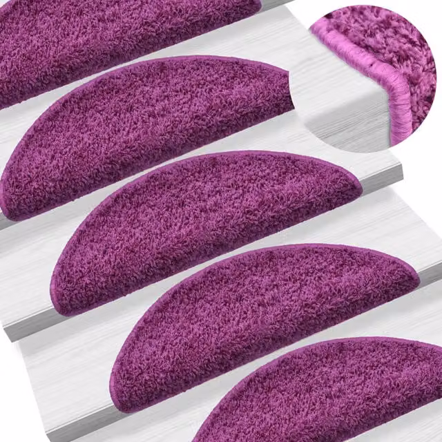 Berkfield Home Self-Adhesive Carpet Stair Treads, 15 Pieces, Purple, W: 65 cm, D: 21 cm, H: 4 cm – 1
