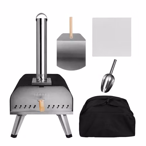 Abode Portable 13 Inch Wood Pellet Pizza Oven and Smoker in Black with Cover and Thermometer – 9