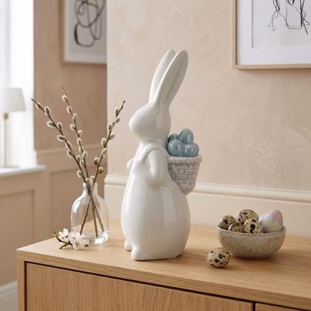 Garden Greatness Blue and White Easter Bunny Ceramic Tabletop Ornament