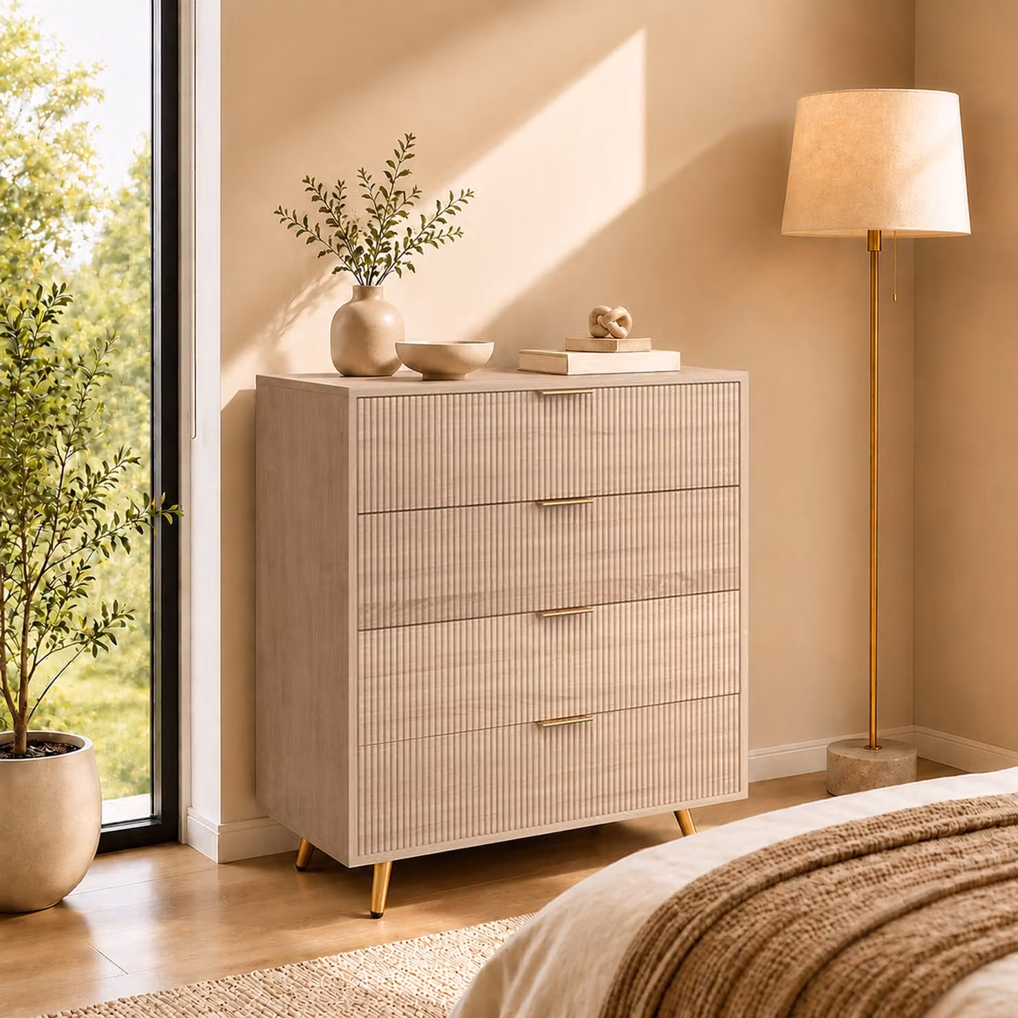 HOMCOM Modern Bedroom Chest of Drawers with 6 Drawers in Beige and Gold – 2