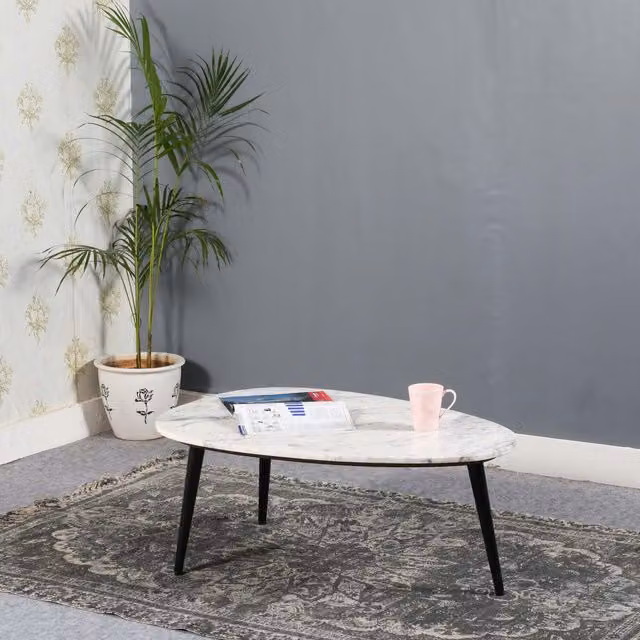 IH Design Modern Rectangular Coffee Table with White Marble Top and Brown Metal Legs, W/D/H: 90 x 60 x 35 cm