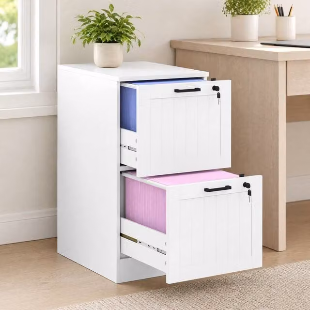 ERGOVEXA Lockable 2 Drawer Metal Filing Cabinet in White – 1