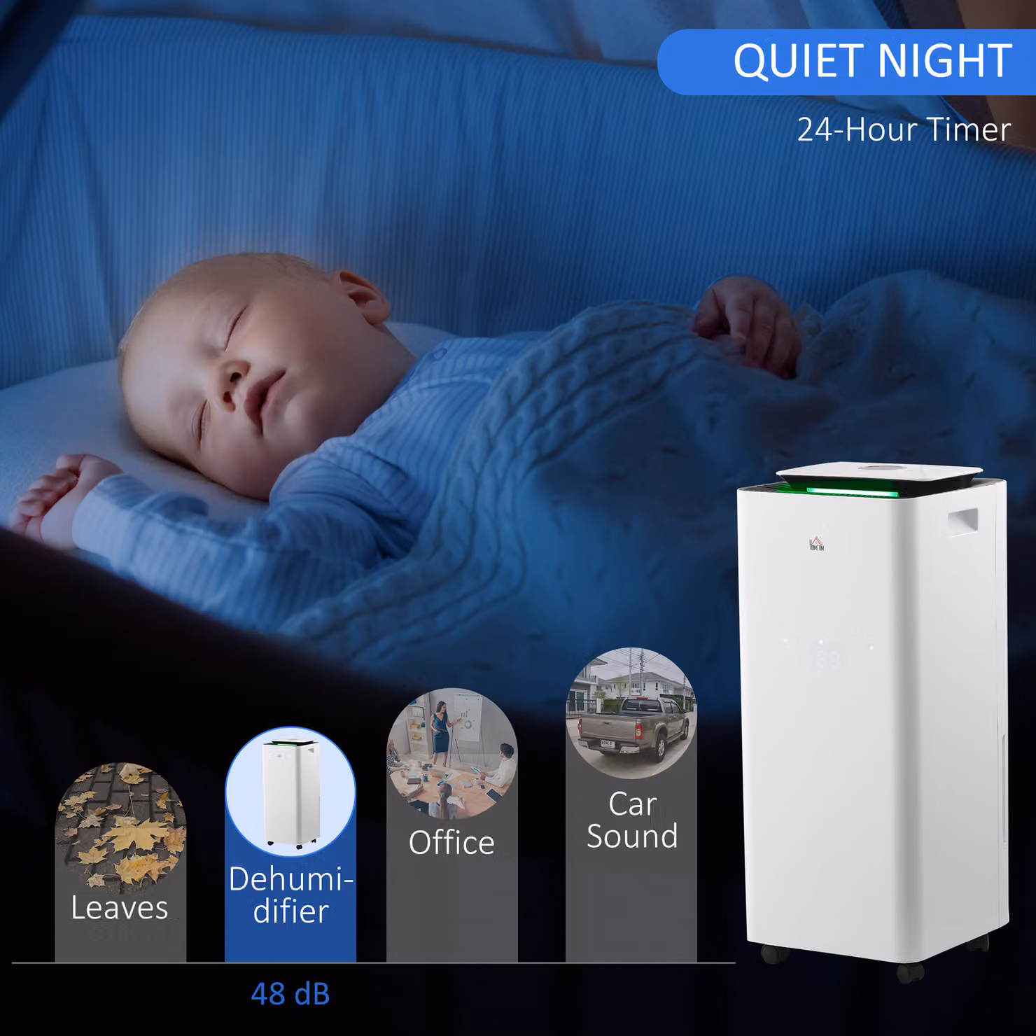 HOMCOM White Portable Dehumidifier with 16L/Day Capacity, Air Filter, 24H Timer and 5 Modes – 4