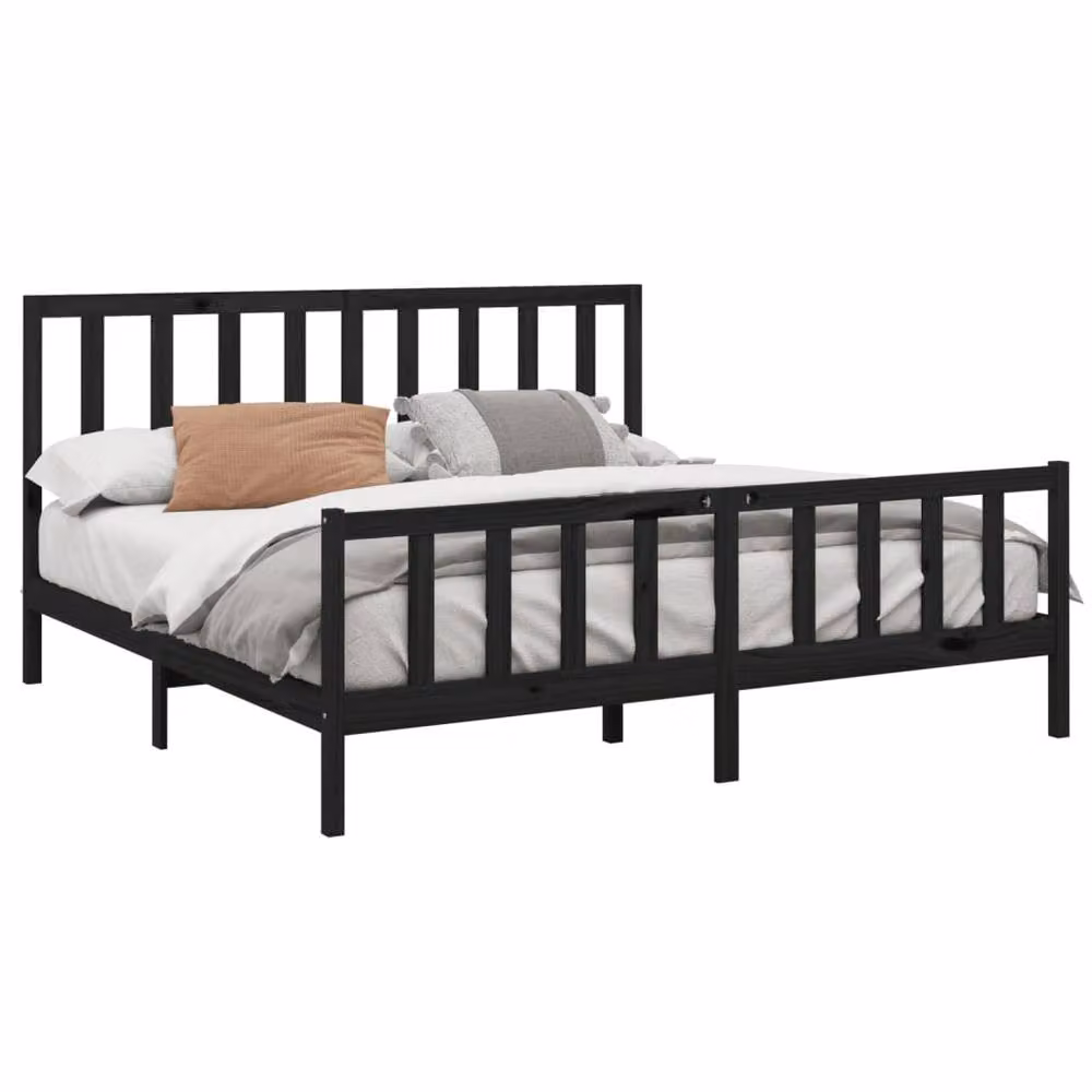 Berkfield Home Black Solid Wood Pine Bed Frame W/D/H: 200 x 200 cm – 3