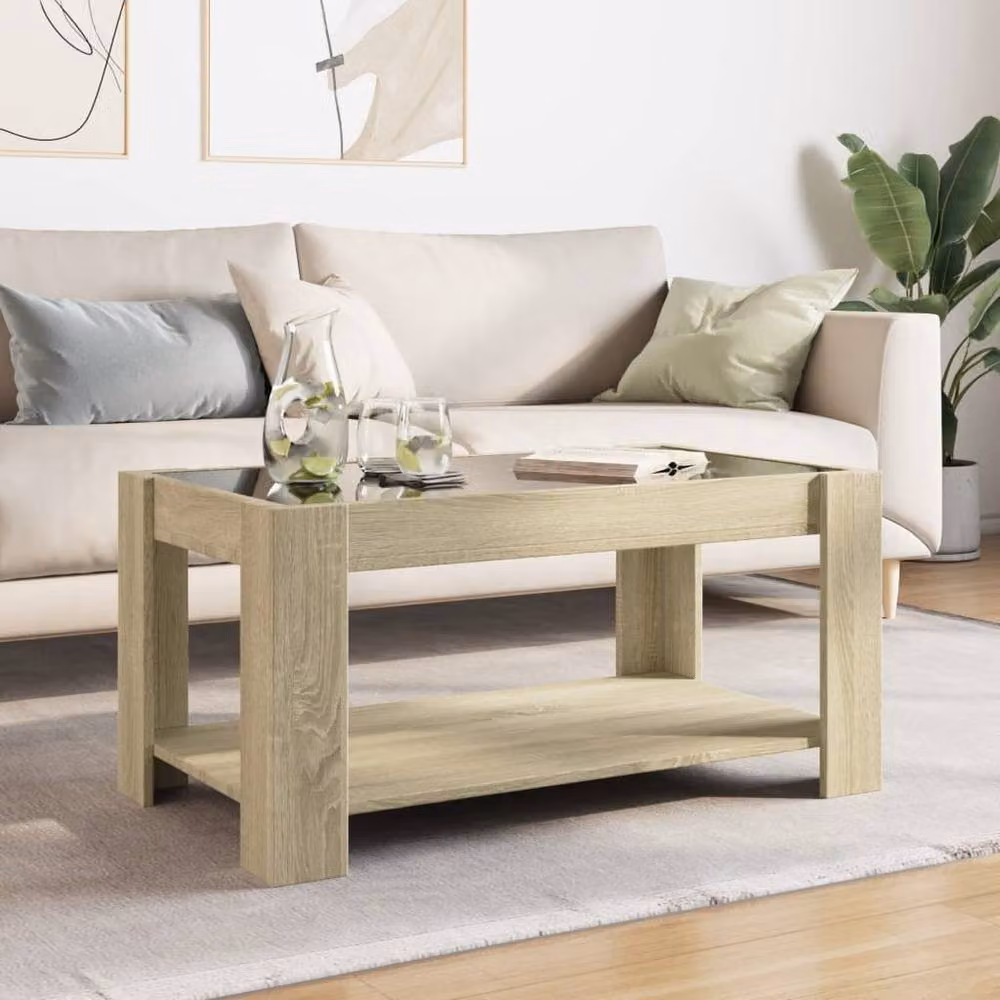 Berkfield Home LED Coffee Table in Sonoma Oak Brown, W/D/H: 93 x 53 x 45 cm – 1