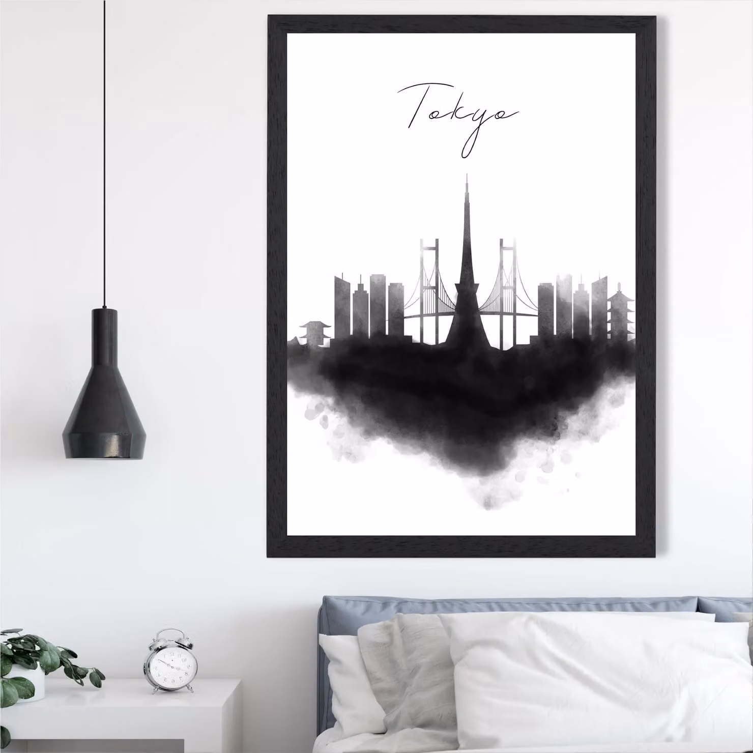 ARTZE Tokyo Watercolour Skyline City Framed Print in Black – 2