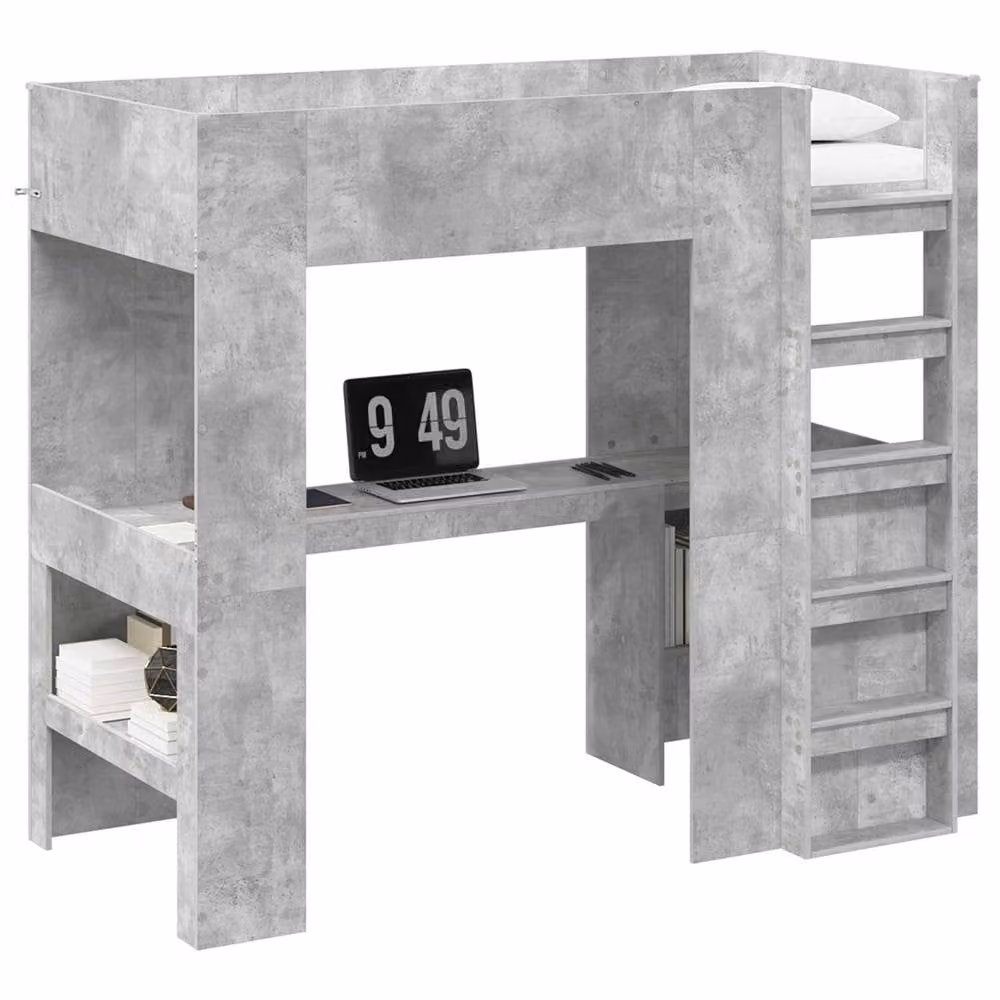 Berkfield Home Loft Bed Frame with Desk and Storage in Concrete Grey, W/D/H: 190 x 90 x 175 cm – 2