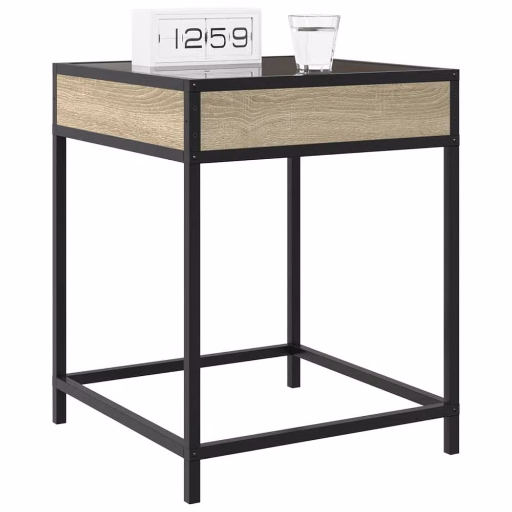 Berkfield Home Infinity LED Decorative Bedside Table in Sonoma Oak and Light Tan, W/D/H: 40 x 40 x 51 cm – 2