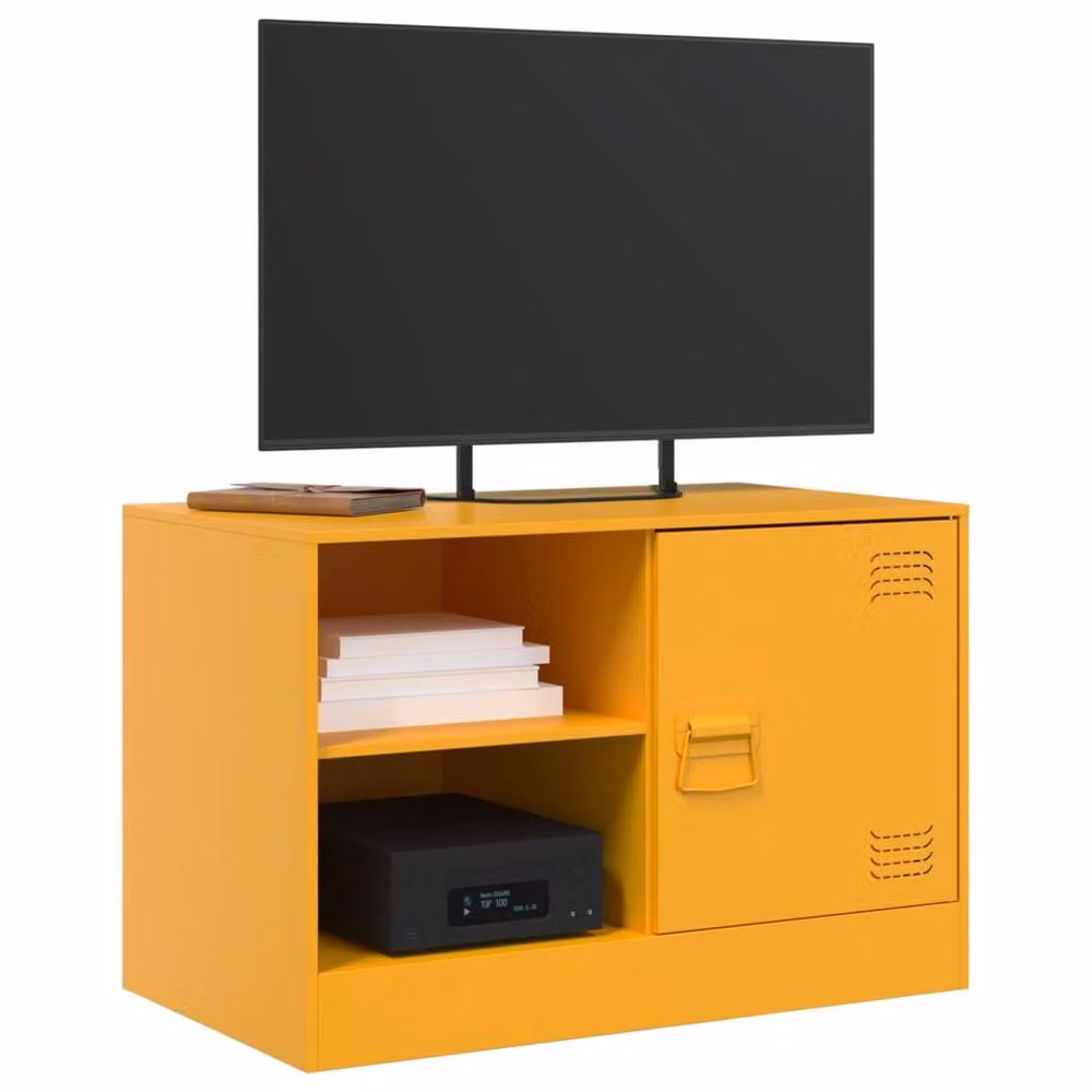 Berkfield Home Set of 2 Mustard Yellow Metal TV Cabinets, W/D/H: 67 x 39 x 44 cm – 2