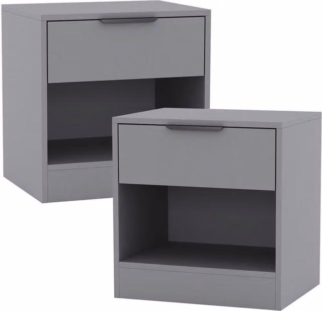 URBNLIVING Grey Oak Bedside Cabinet with Shelf