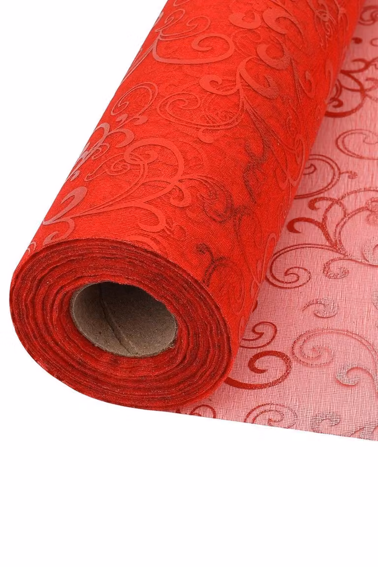Neel Blue Red Organza Roll with Sparkle Snow Sheer Glitter Fabric and Flocked Design, W: 29 cm, L: 25 m