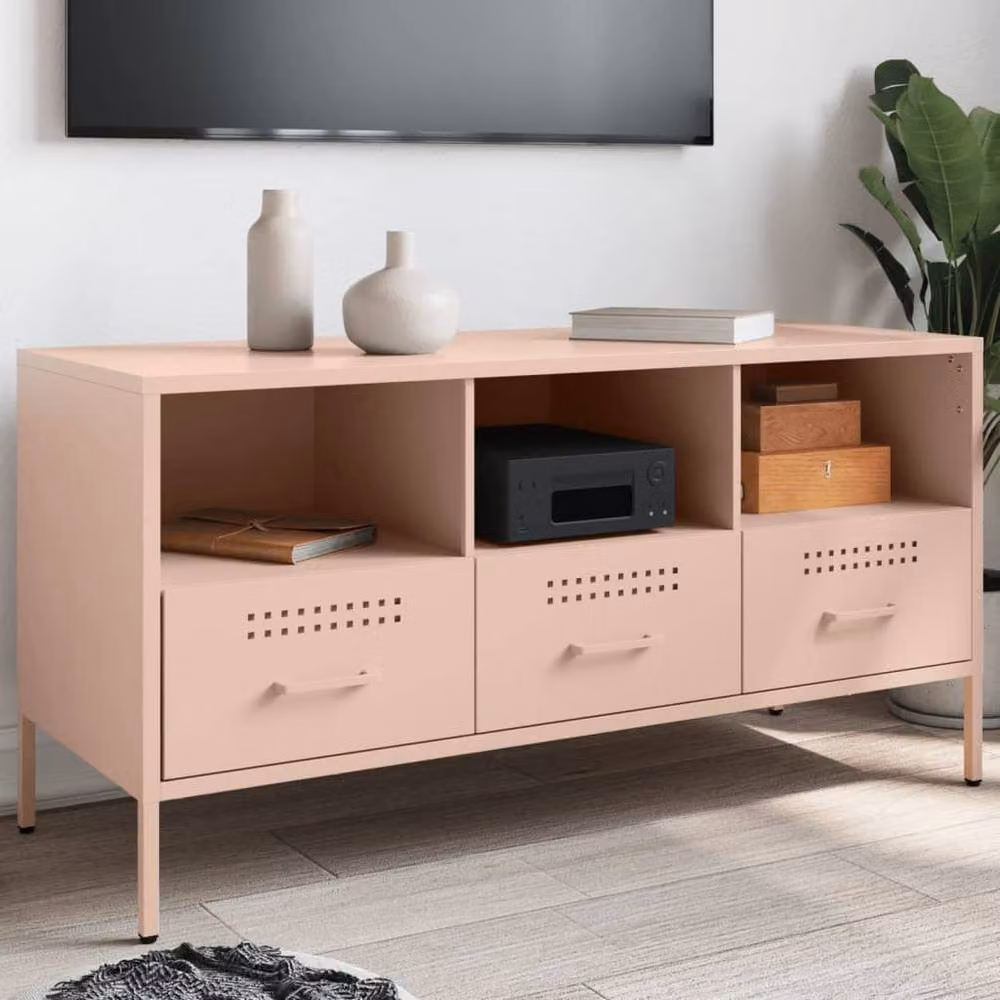 Berkfield Home Modern Pink Metal TV Cabinet W: 100.5 cm, D: 39 cm, H: 50.5 cm – 2