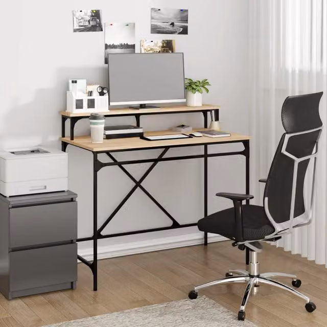 Berkfield Home Computer Desk in Sonoma Oak and Brown, W/D/H: 100 x 50 x 90 cm – 1